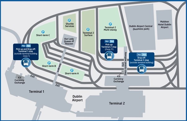 Dublin Express bus stops map at Dublin Airport
